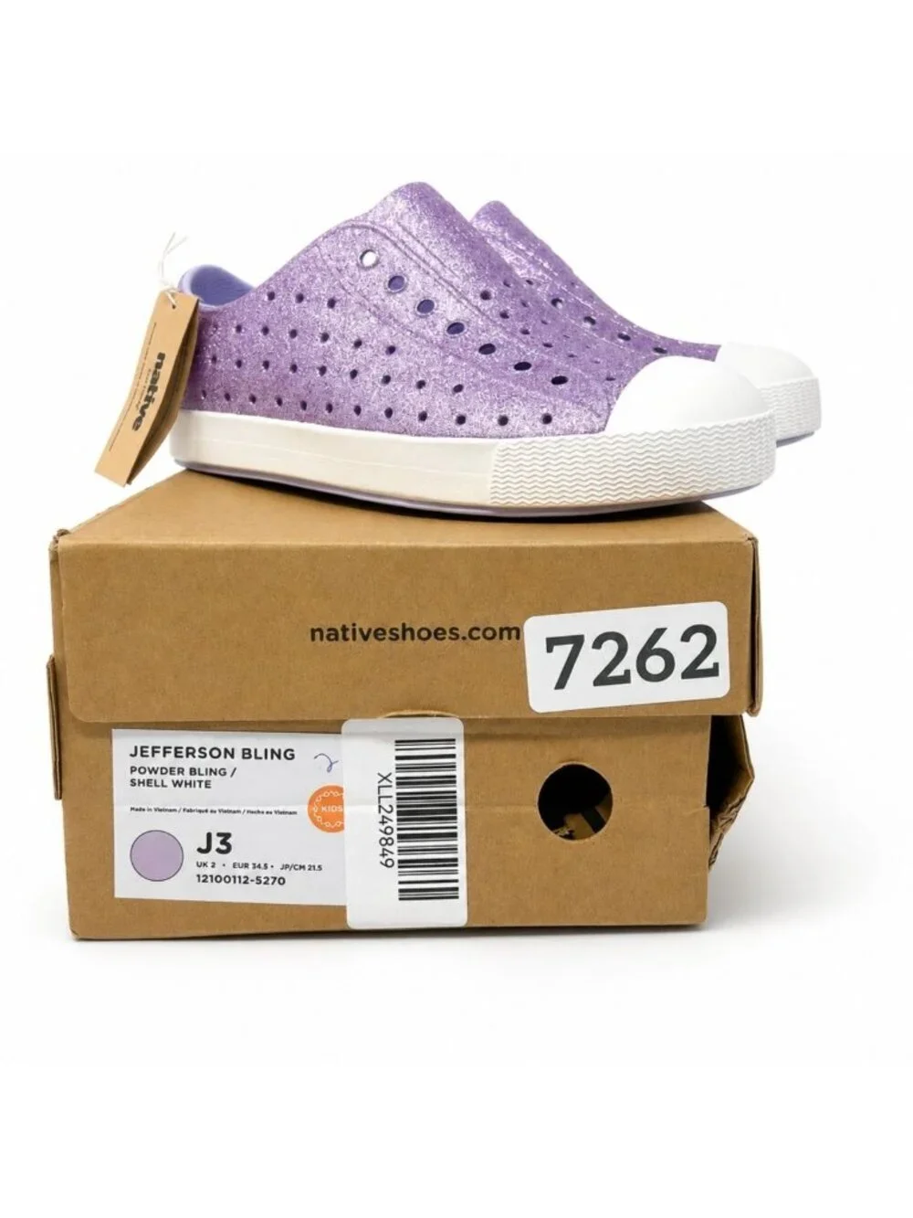 Native Shoes Jefferson Bling Glitter Kids Slip-On Shoes Powder Bling J3 EVA